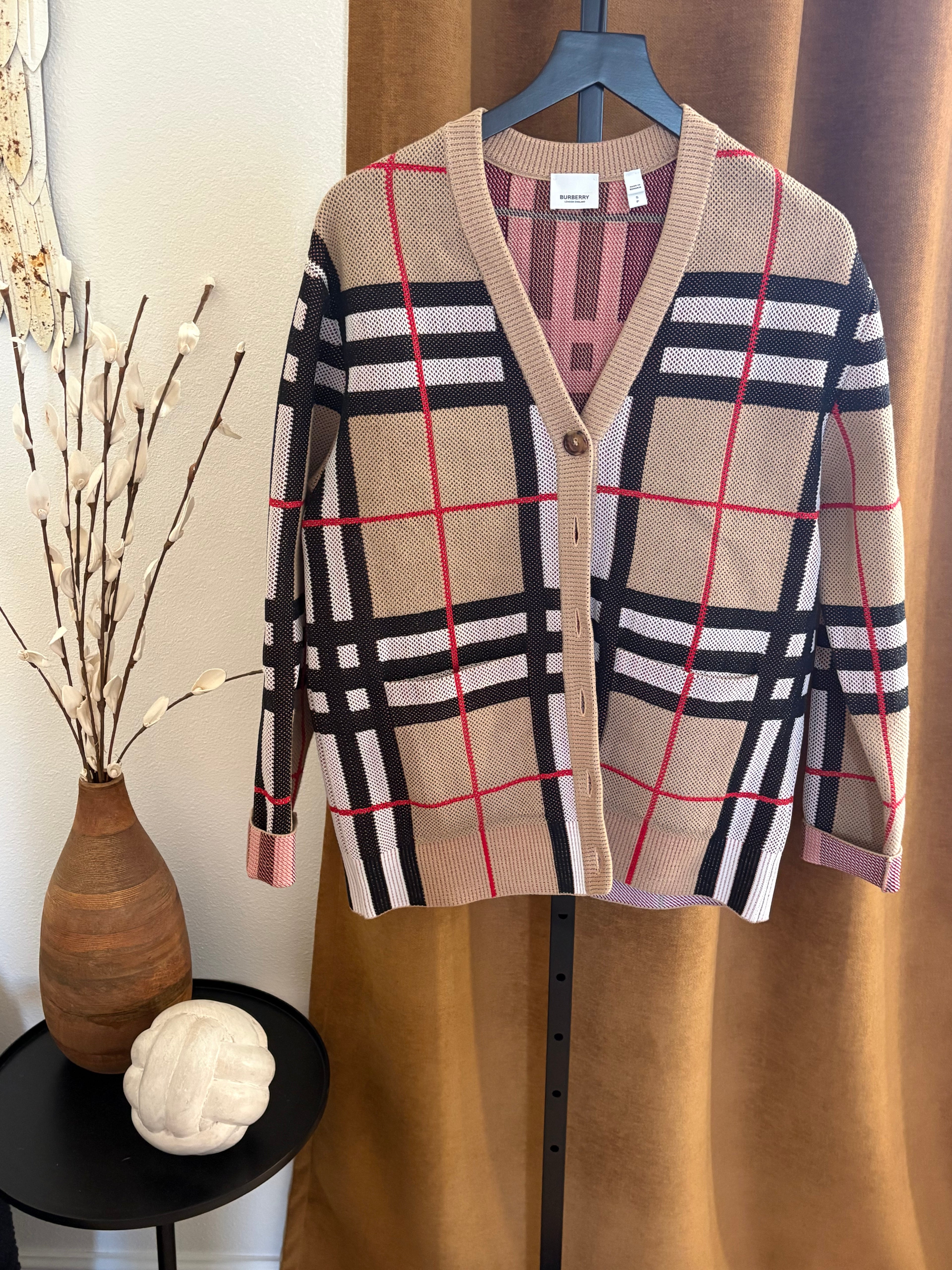 Burberry Nova Plaid sweater Cardigan Womens Small