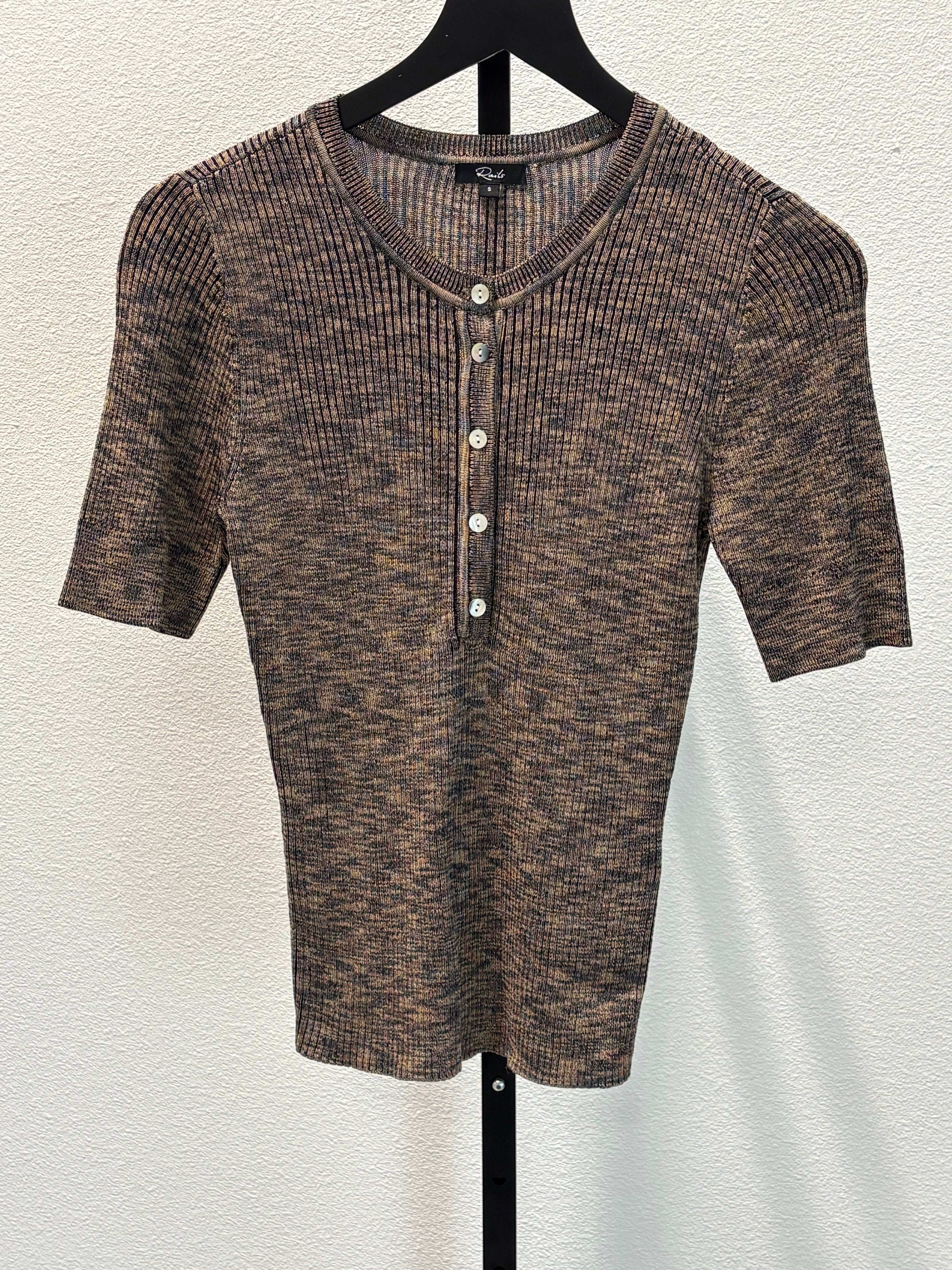 Rails Brown Marled Short Sleeve Henley Small