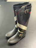 Authentic Burberry Black, Beige & Red Plaid Tall Rain Boots Size 37