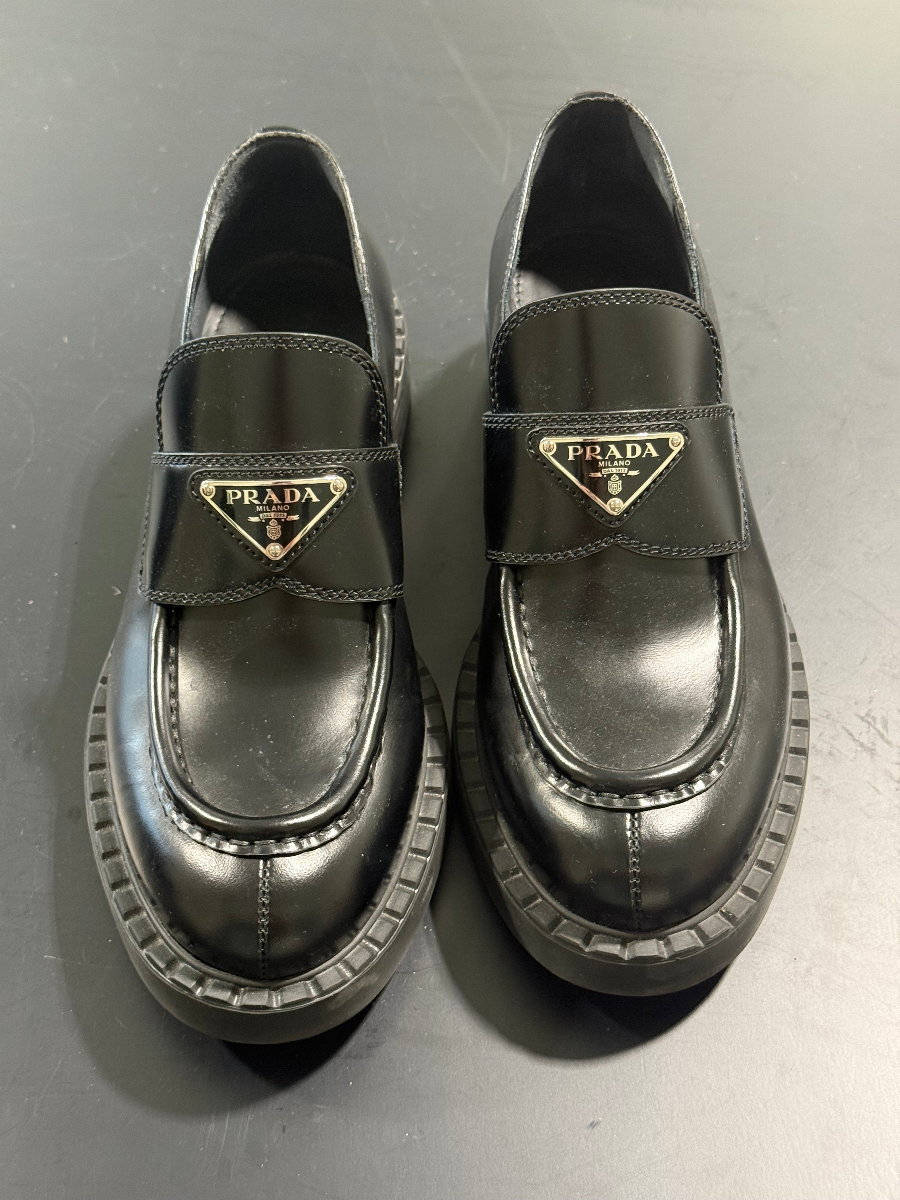 Prada Black Patent Leather Loafers Size 36.5