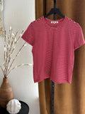 Amo Red striped Cotton Tee Womens medium