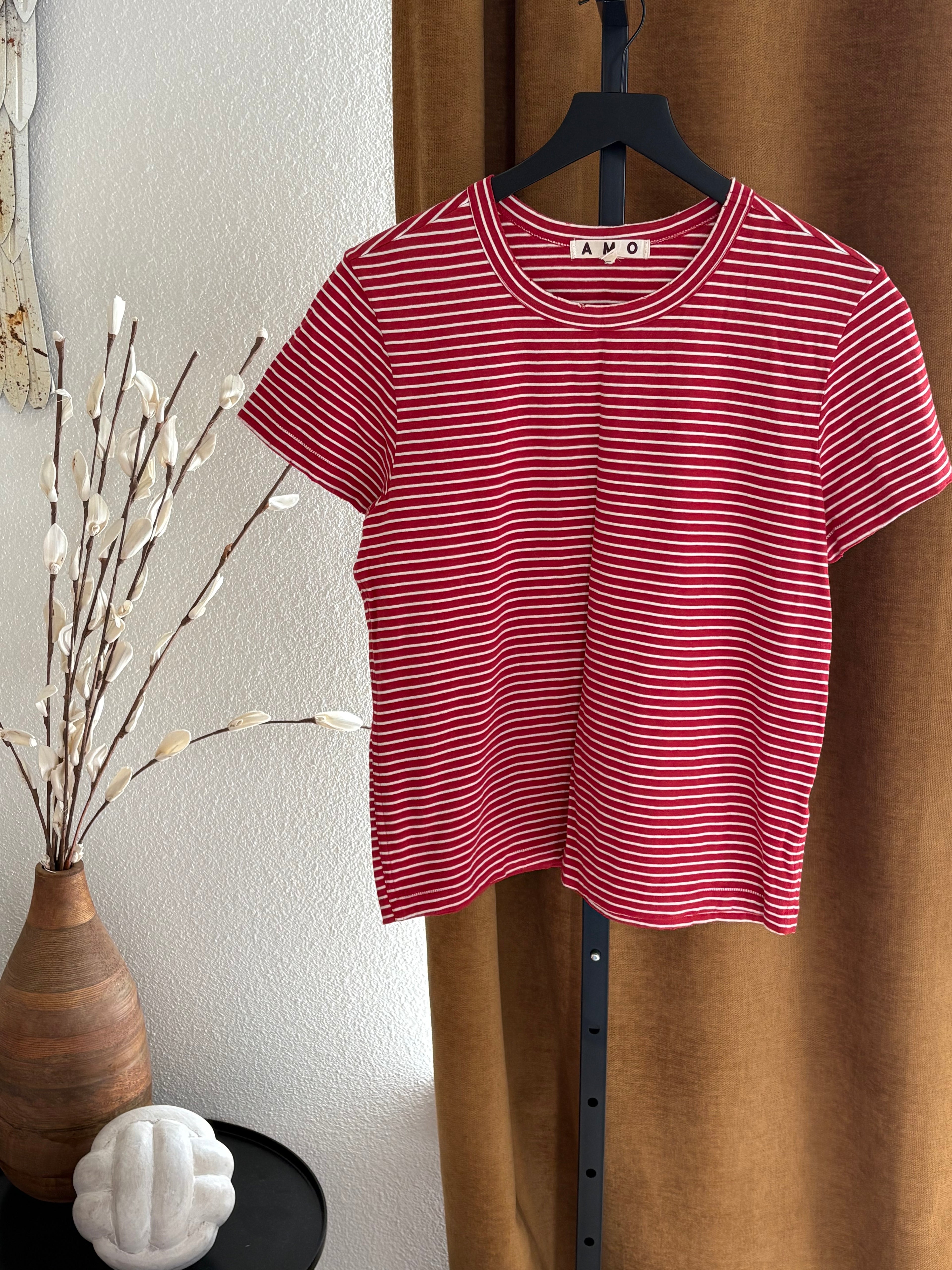 Amo Red striped Cotton Tee Womens medium
