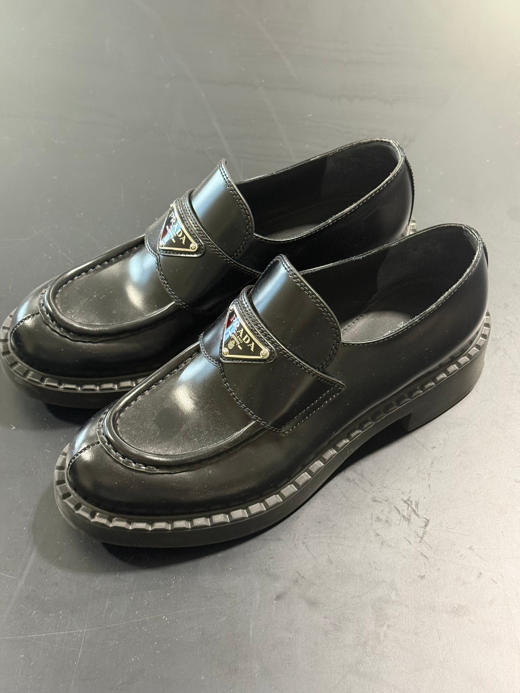 Prada Black Patent Leather Loafers Size 36.5