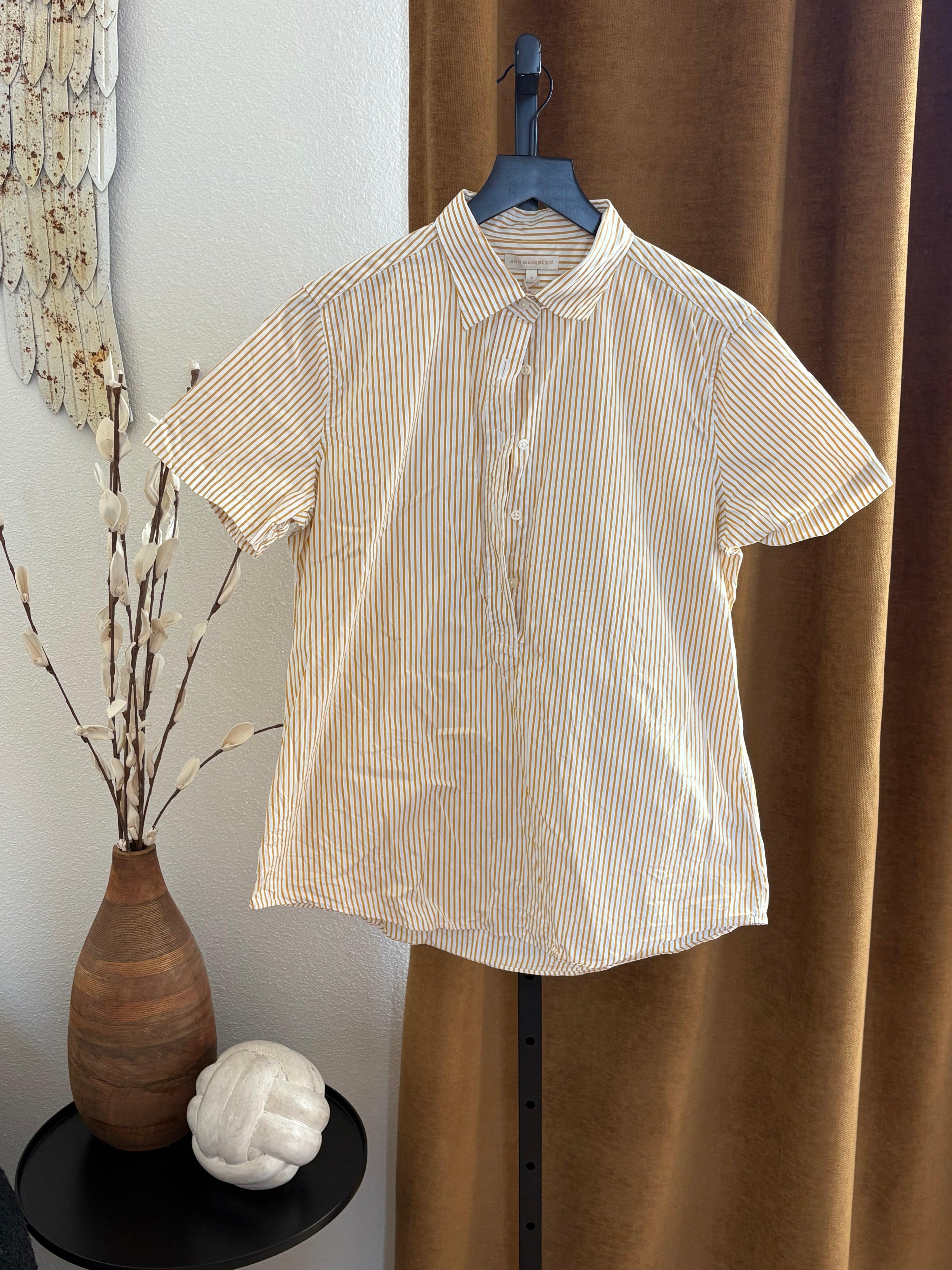 Ann Mashburn Yellow striped shirt Womens Large