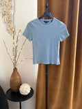 Veronica Beard Blue Ribbed Tee Womens Medium