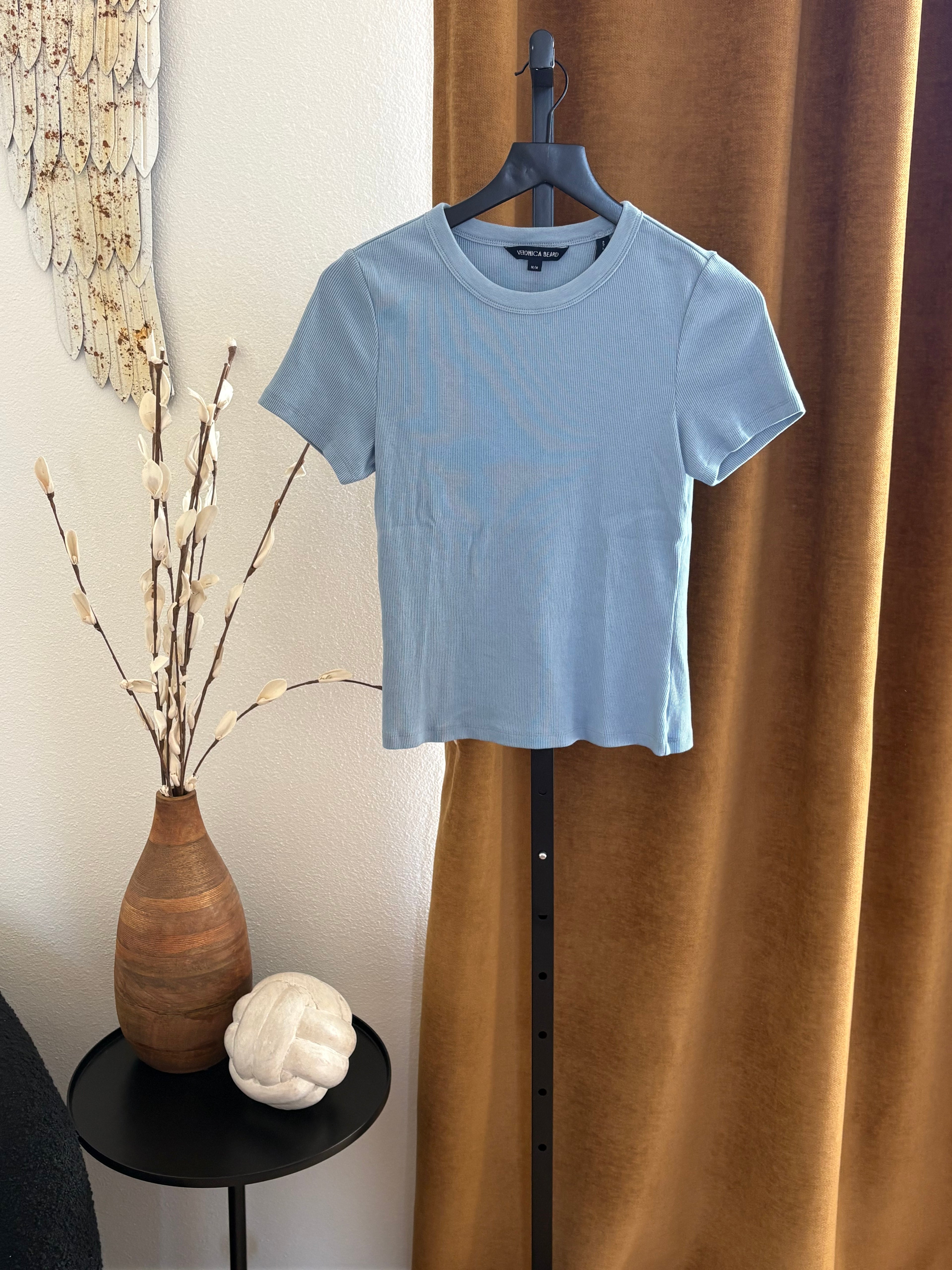 Veronica Beard Blue Ribbed Tee Womens Medium