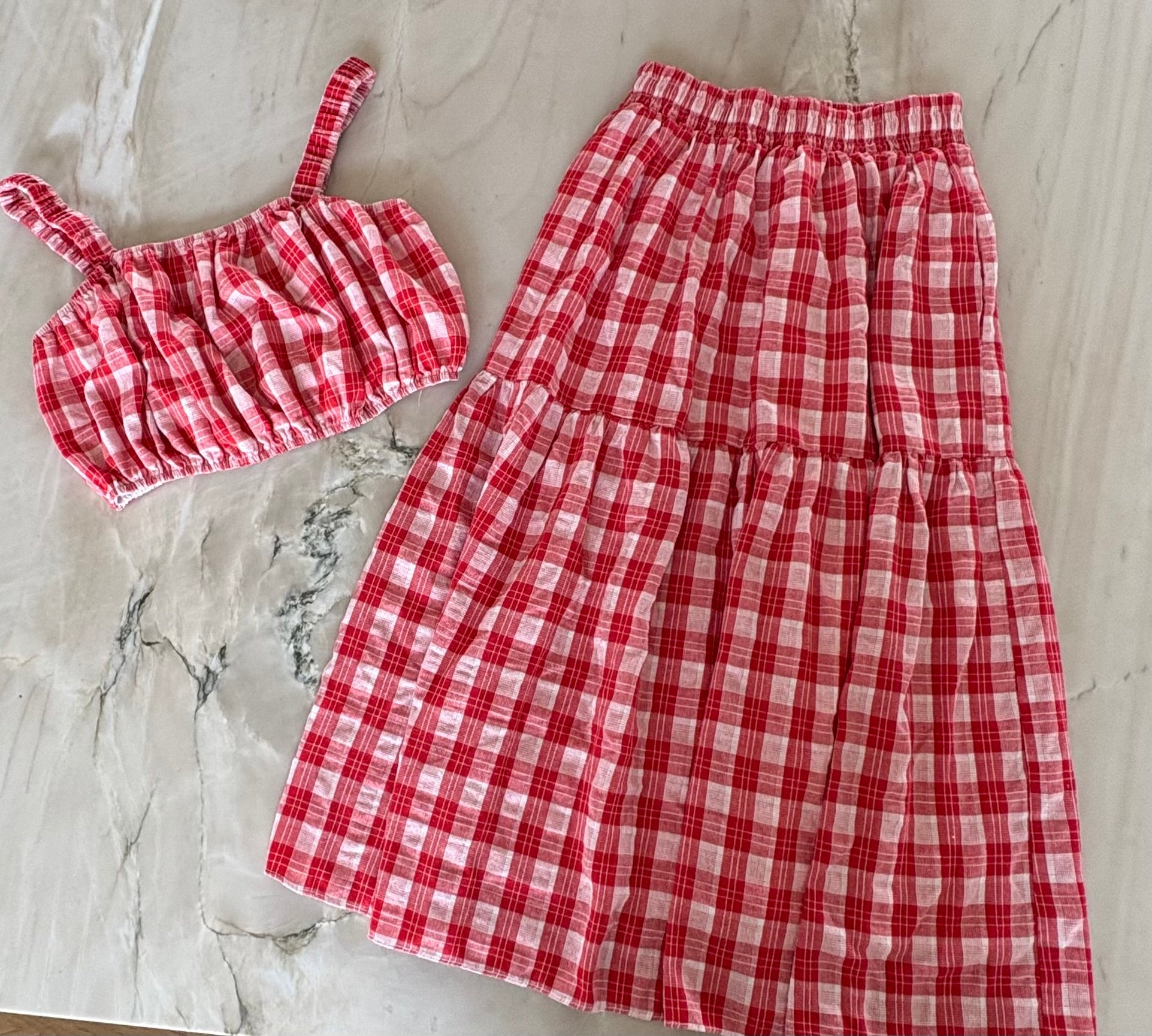 English Factory Red Plaid Maxi Skirt XS and Tank Small