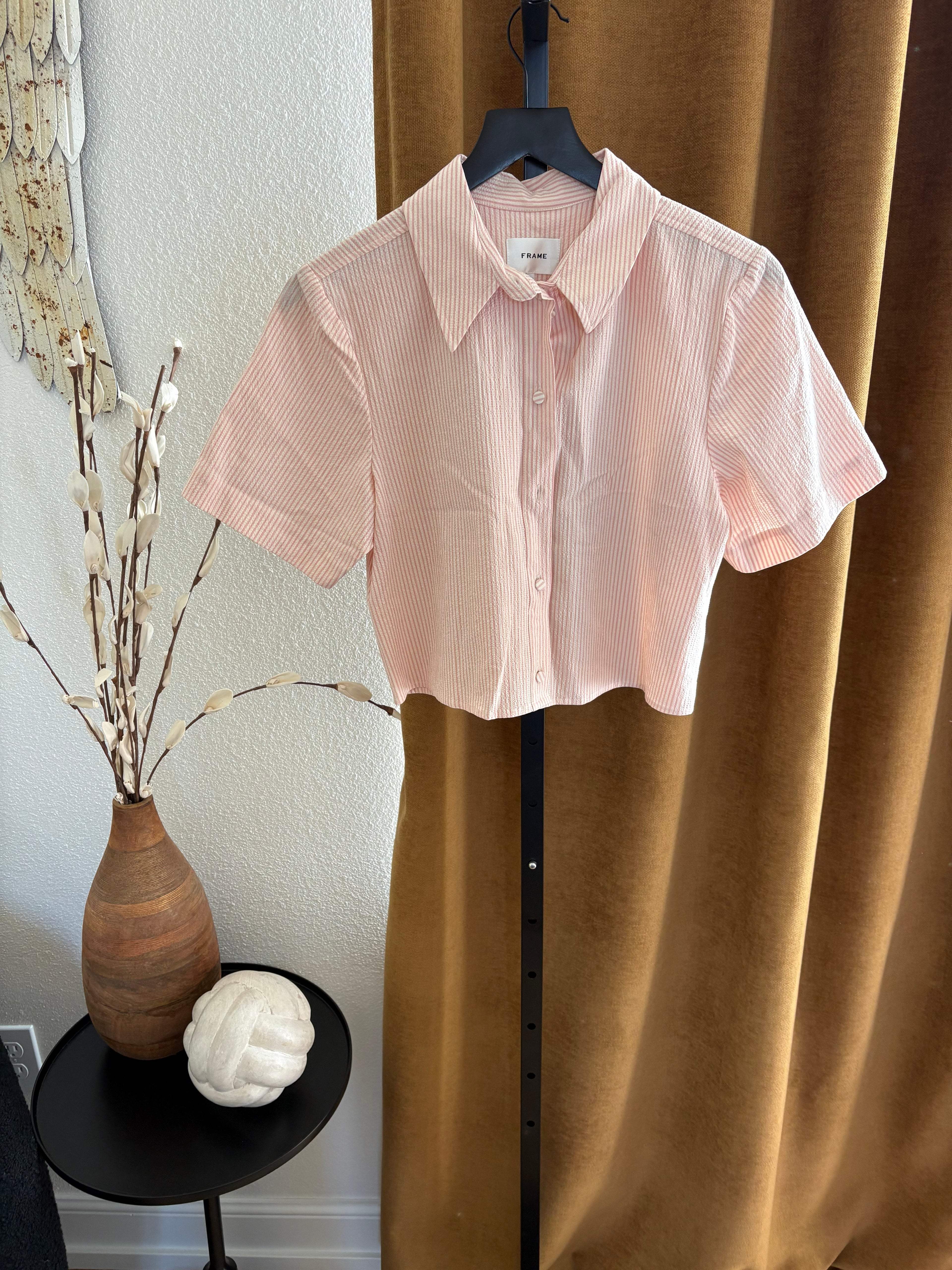 Frame Pink Seersucker Shirt Womens Medium