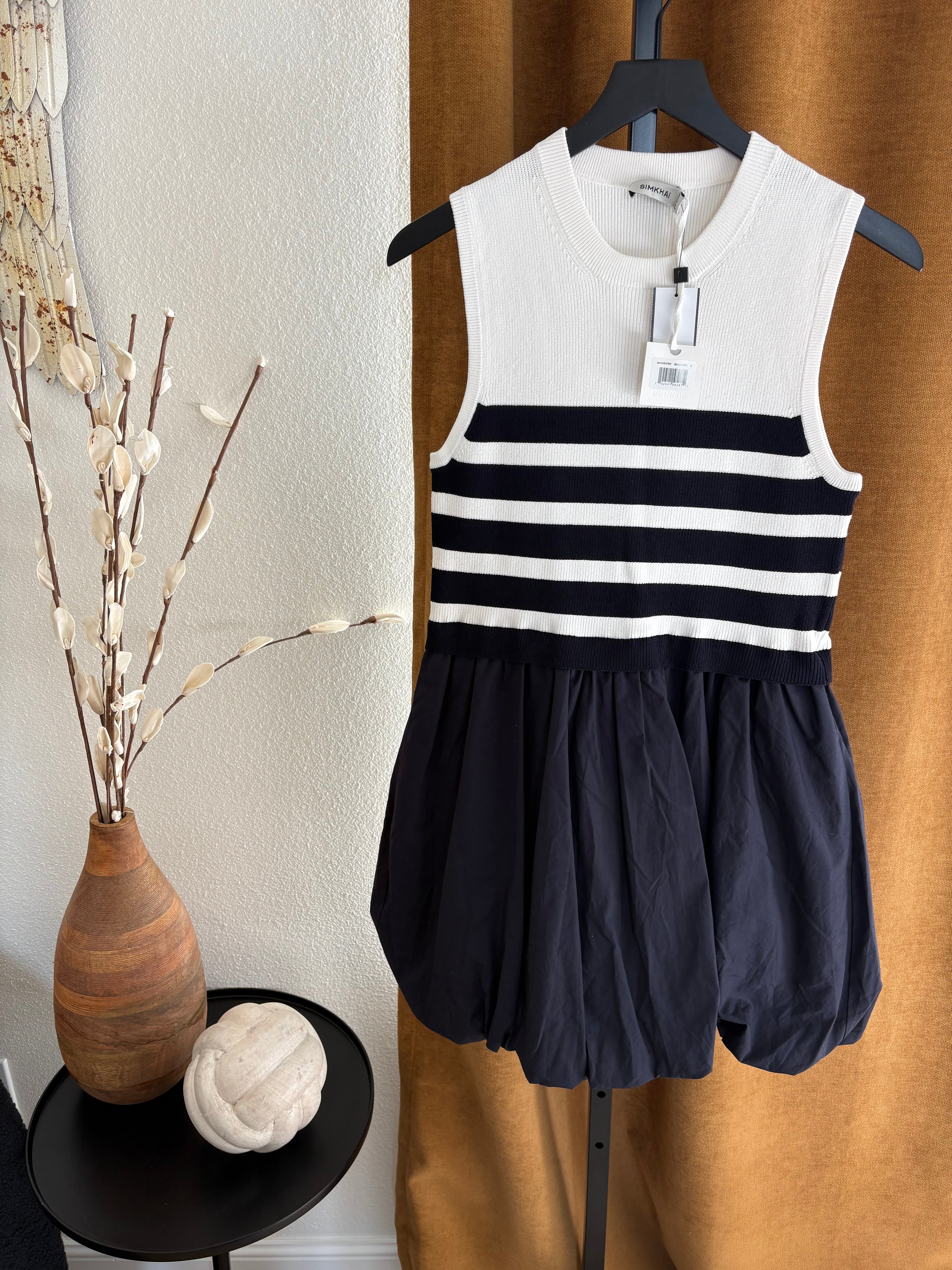 New Simkhai Midnight striped bubble hem Dress Medium