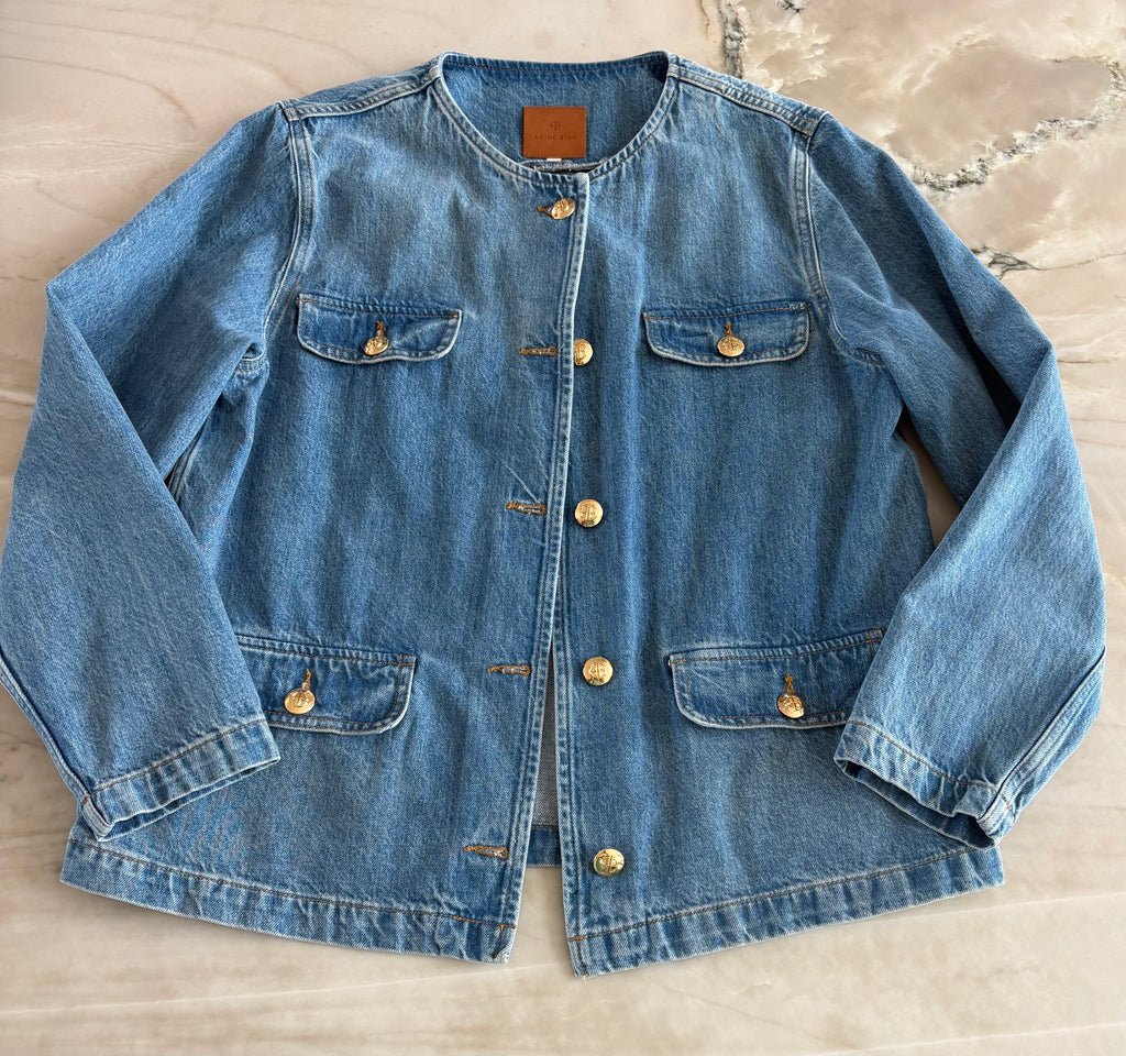 Anine Bing denim jacket with gold accents size large