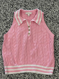 Lilly Pulitzer Pink Cable-Knit Sleeveless Polo Tank Large